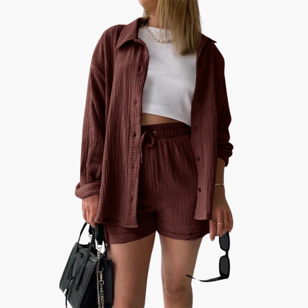 Rosa chic casual two-piece set in vibrant color, relaxed silhouette with breathable fluid fabric