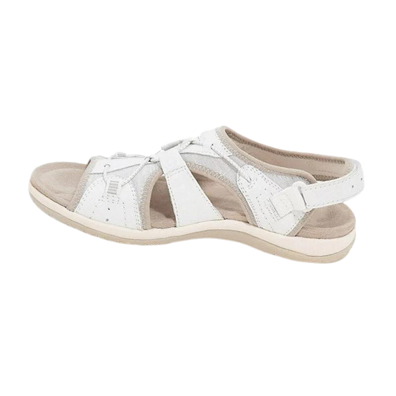 Women's comfort sandals in neutral tones, classic open-toe style with ergonomic comfort support footbed