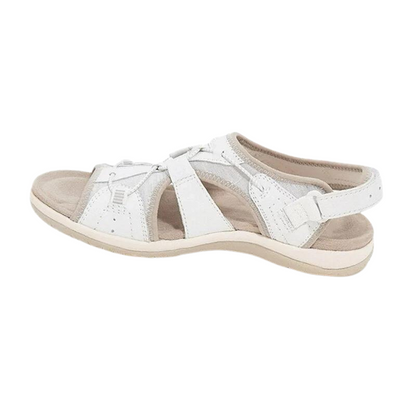 Women's comfort sandals in neutral tones, classic open-toe style with ergonomic comfort support footbed