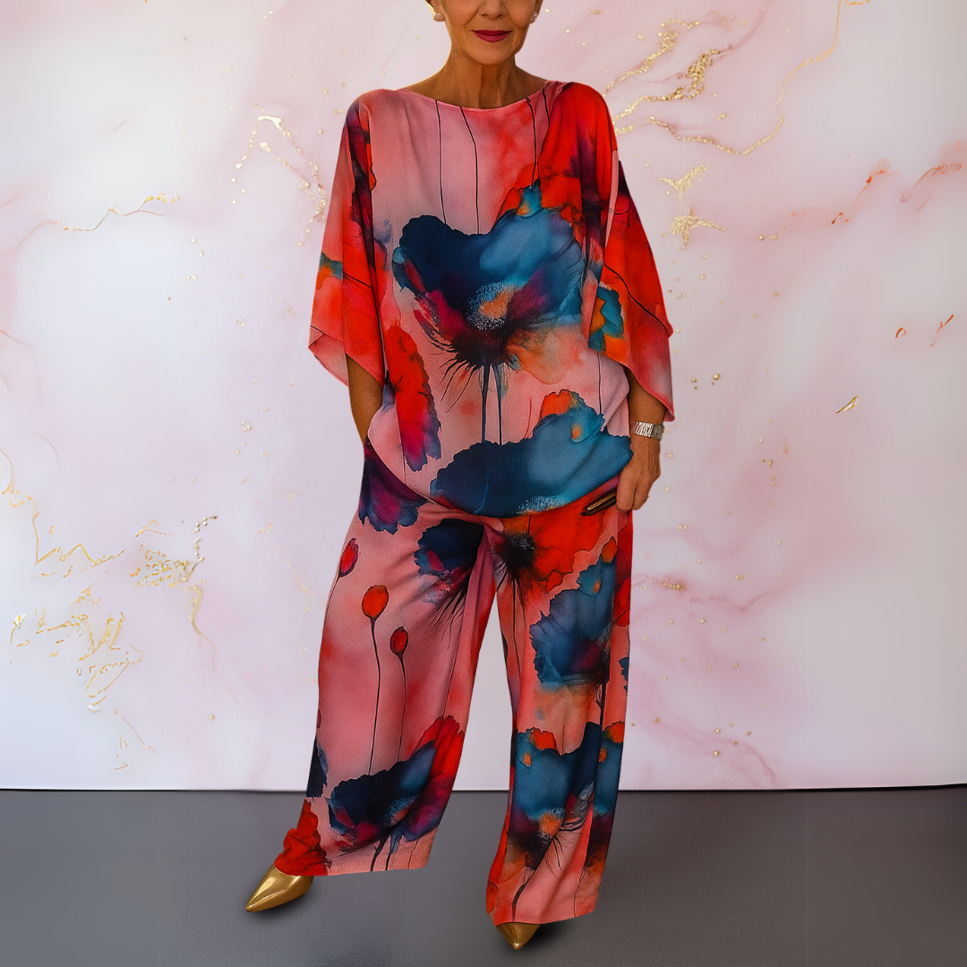 Alma-Rose satin two-piece women's set in bold colors with refined fit and lustrous finish