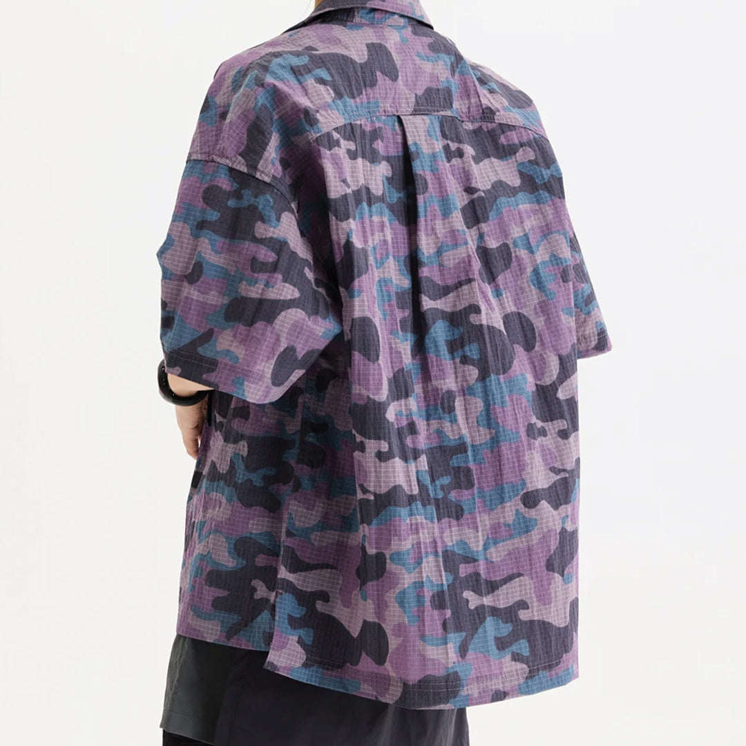 EchoTrek Recon camouflage shirt relaxed camp collar water-resistant lightweight nylon loose fit