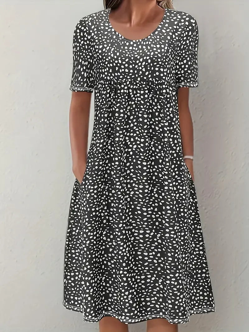 Women's flowy elegant evening dress with flattering silhouette and smooth refined lines