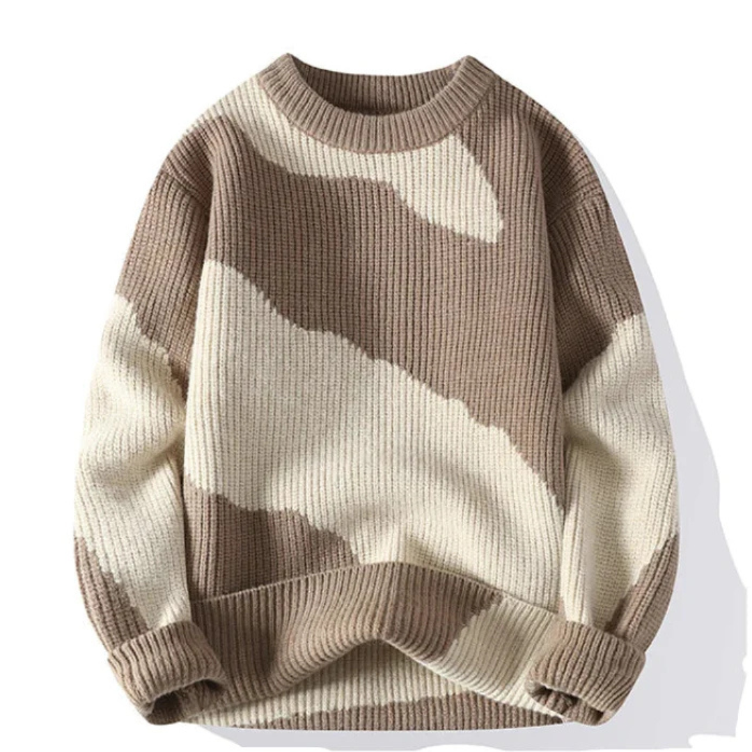 Men's warm corduroy knit sweater classic crew neck relaxed fit soft textured plush fabric