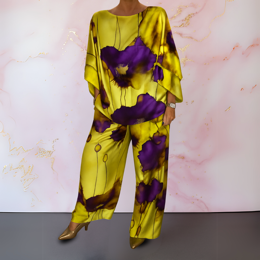 Alma-Rose satin two-piece women's set in bold colors with refined fit and lustrous finish