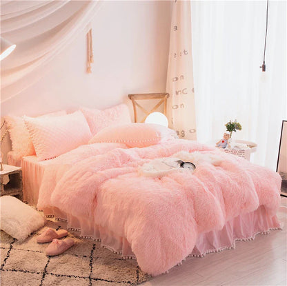 Ivory plush velvet duvet cover set with quilted pillow shams, contemporary cloud-soft bedding