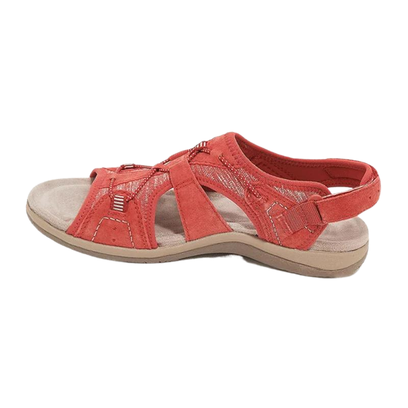 Women's comfort sandals in neutral tones with ergonomic footbed and arch-supporting insole