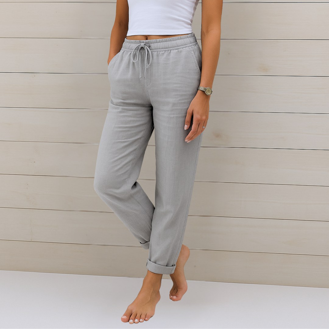 Lori premium breathable women's pants natural tones elastic waist relaxed everyday fit