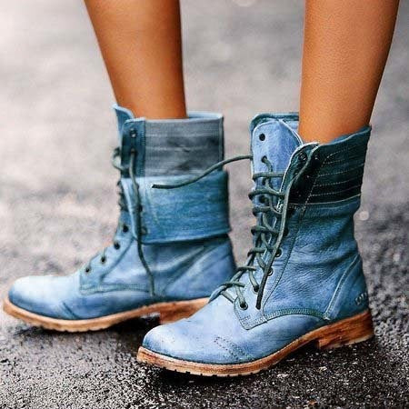 Women's vintage lace-up boots brown leather ankle-to-mid-calf cut with classic eyelet detailing