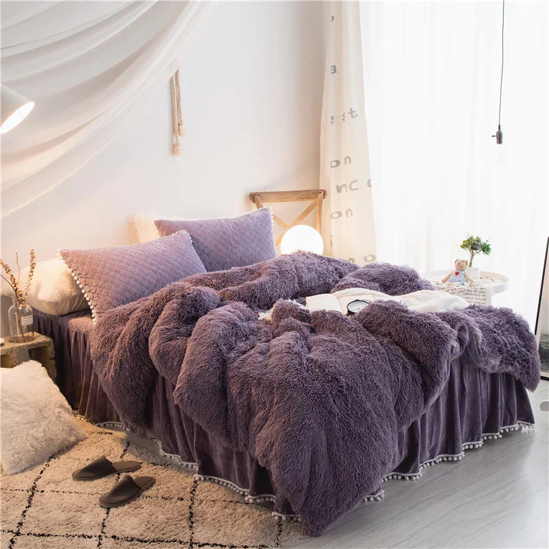 Contemporary Plush Duvet Cover Set with Quilted Pillow Covers
