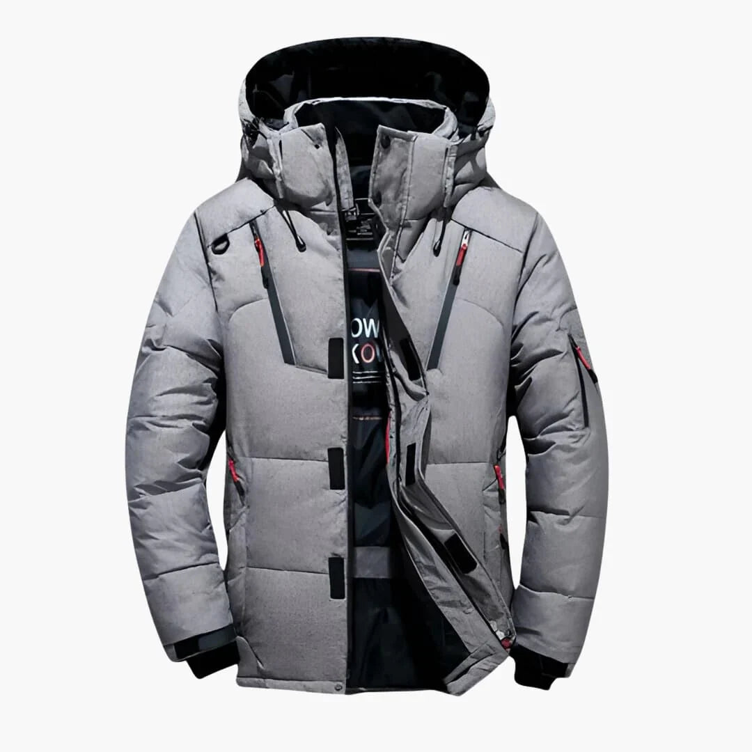 Men's black performance winter jacket with sleek athletic cut and thermal insulation technology