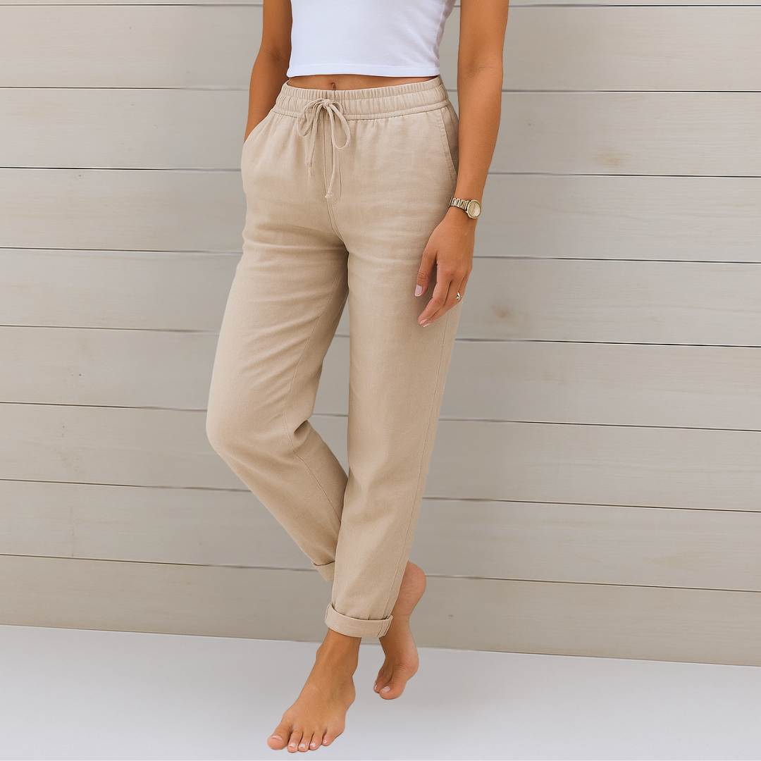 Lori™ women's breathable pants in neutral tone, relaxed fit with elastic waistband