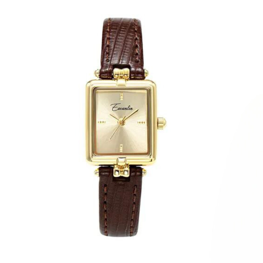 Golden Hour retro quartz watch gold dial vegan leather strap lightweight waterproof timepiece