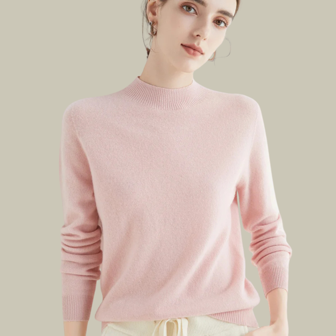 Ivy women's slim fit high neck merino wool sweater, ribbed collar, soft warm everyday essential