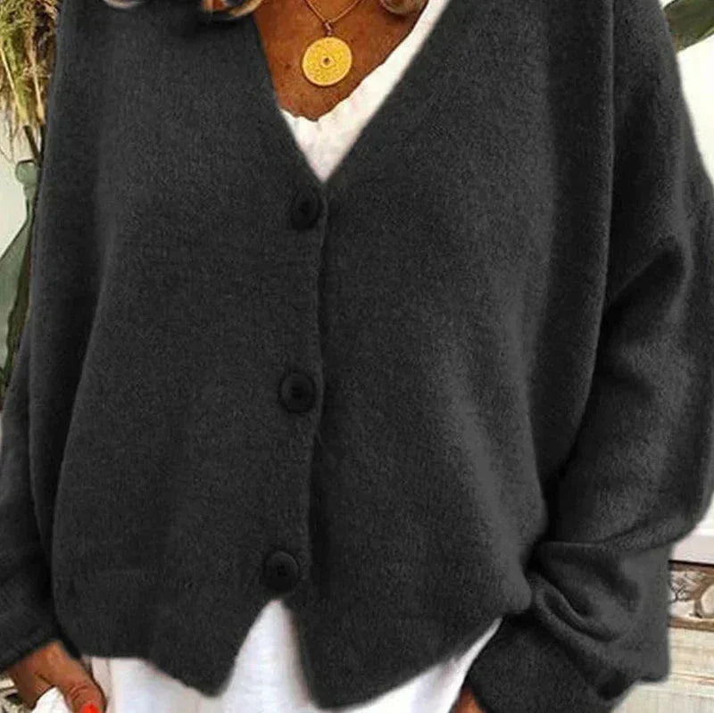 Women's loose fit V-neck knit cardigan in cozy fabric with classic button front for effortless layering