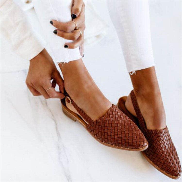 Women's woven mules slip-on shoes elegant leather-like upper comfortable versatile Spring Summer footwear
