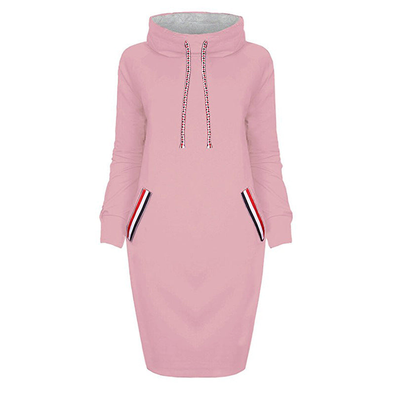 Women's slim-fit hooded winter dress pencil silhouette with front pockets for elegant daily warmth