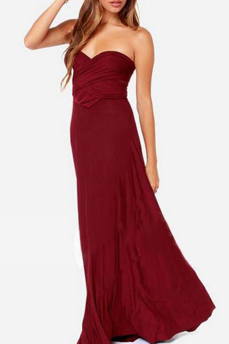 Women's elegant floor-length halterneck A-line party dress in solid color with high slit
