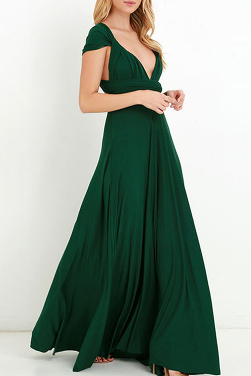 Elegant floor-length halterneck A-line dress with high slit, perfect for weddings and evening events