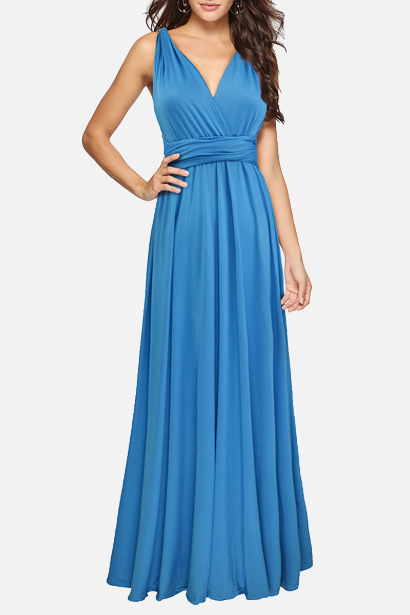 Elegant women's floor-length halterneck A-line party dress with daring high slit, timeless style