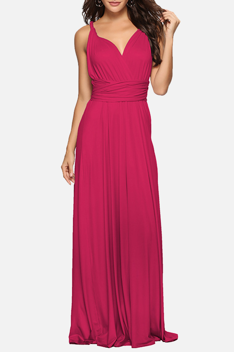 Elegant floor-length halterneck A-line dress with high slit, perfect for parties and evening events