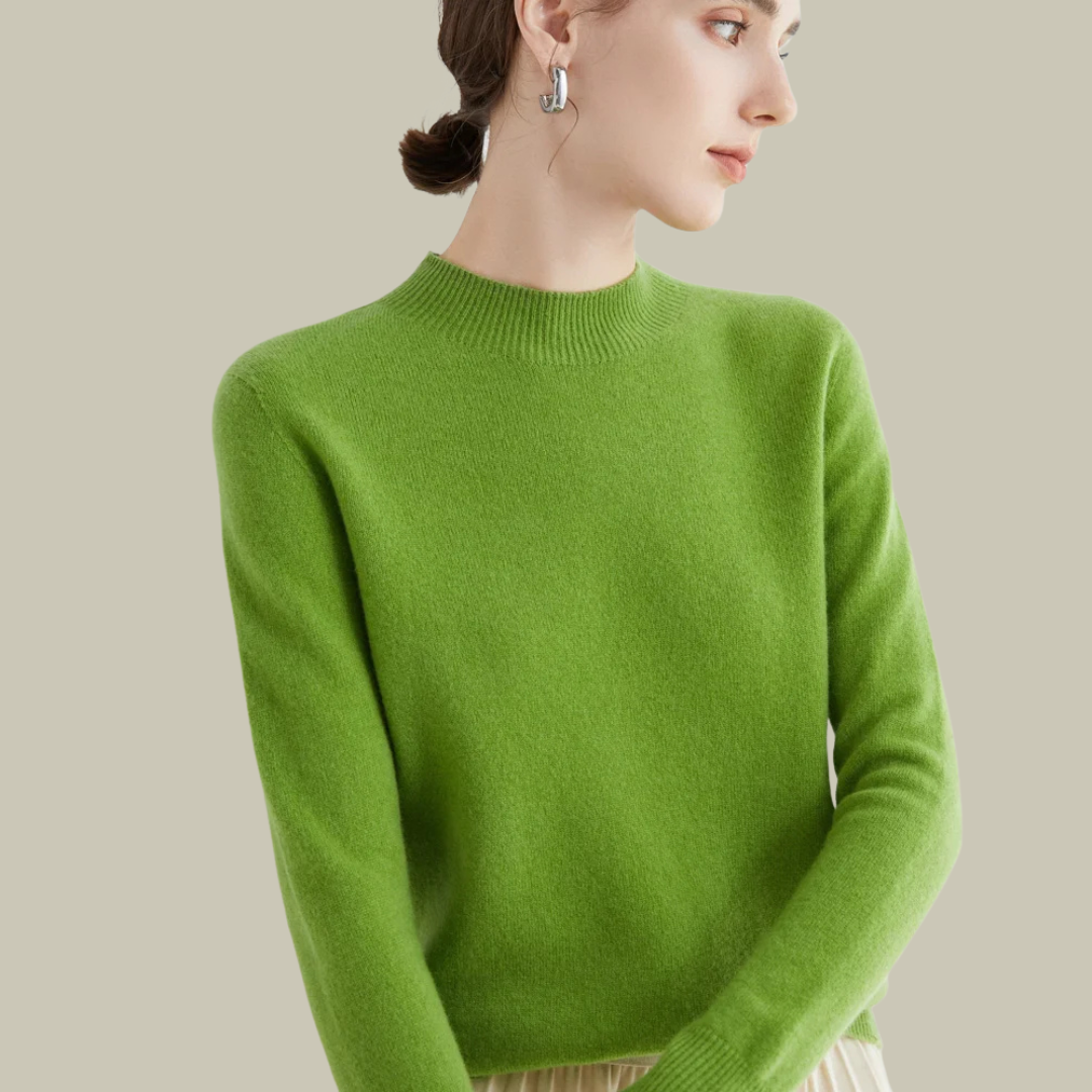 Ivy women's slim fit high neck merino wool sweater in classic ribbed collar knit style
