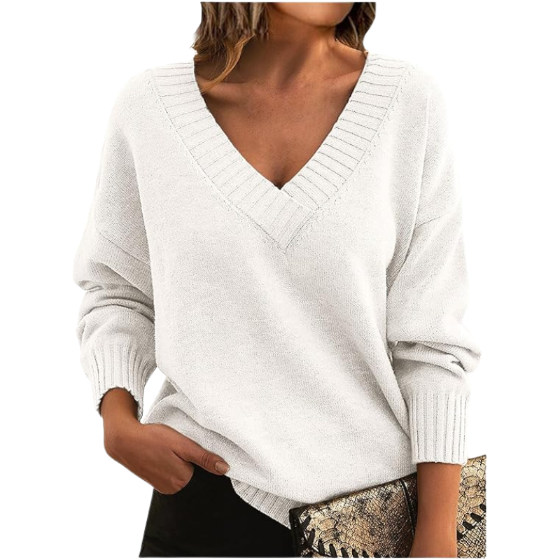 Wavlynn Jennifer women's v-neck wool-blend sweater relaxed fit cozy layering essential