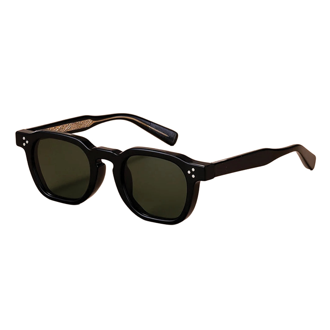 Montaro polarized sunglasses polygon acetate frame engraved temples UV400 lenses rivet accents