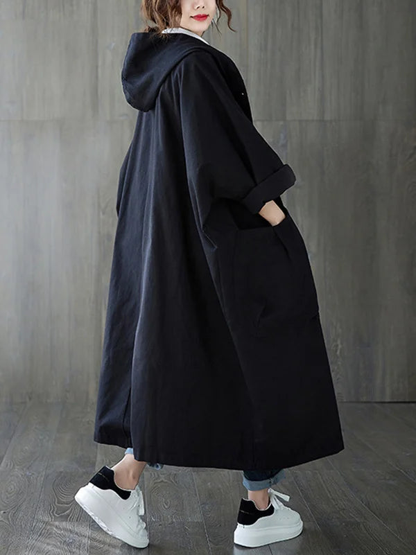 Women's oversized longline hooded coat casual chic relaxed fit with extended length silhouette