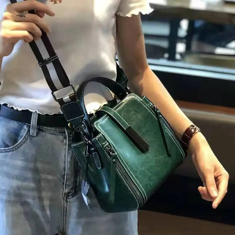 Wavlynn Cathy structured leather crossbody bag with adjustable shoulder strap and top handle