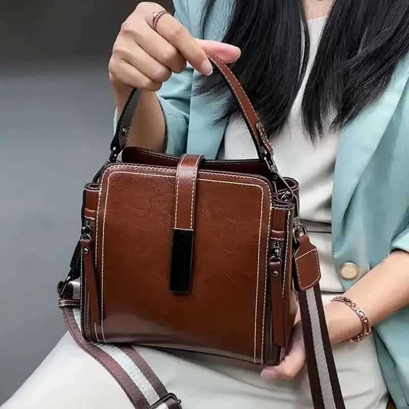 Wavlynn Cathy structured leather crossbody bag with adjustable shoulder strap and top handle