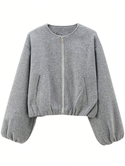 Casual velvet bomber jacket loose fit dropped shoulders zip front ribbed trim cuffs hem
