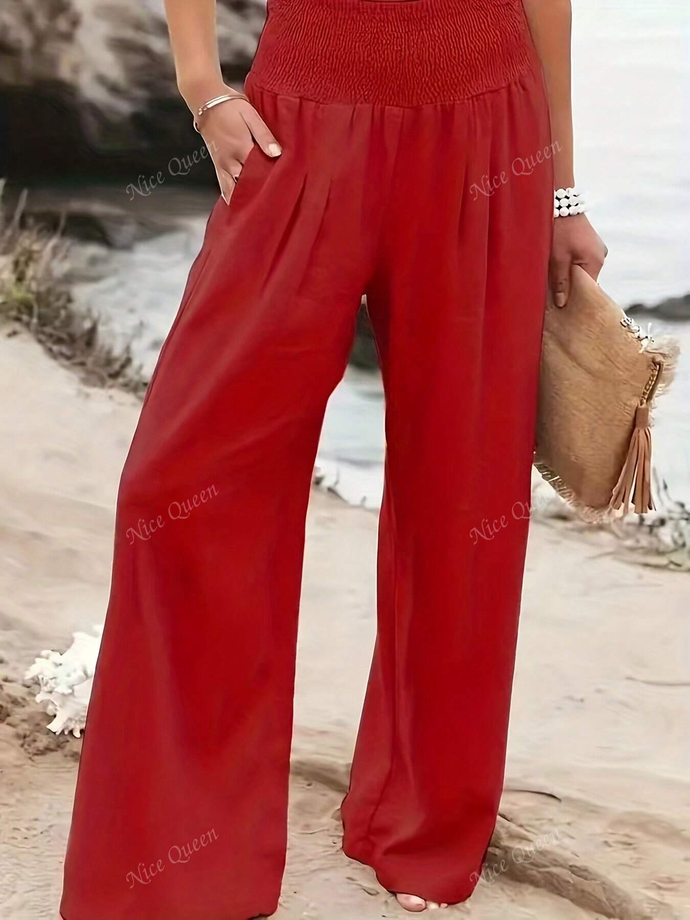 Melina wide leg linen pants in relaxed silhouette with flowy drape and breathable natural fabric