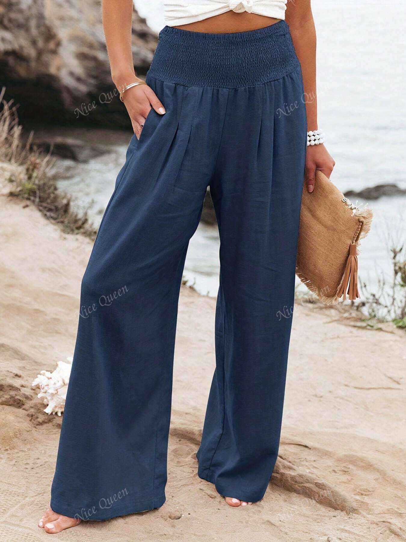 Melina wide leg linen pants in relaxed fit with breezy drape, perfect for effortless everyday style