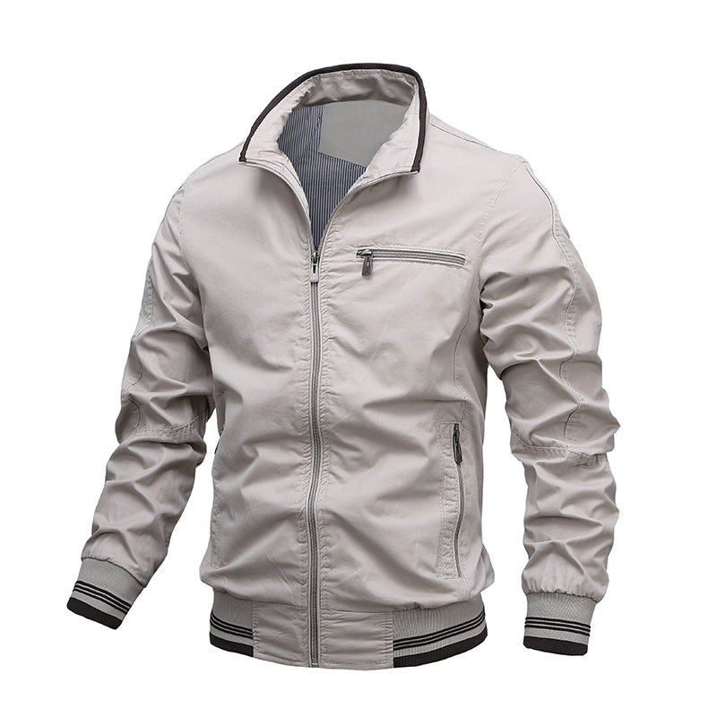 Men's cotton washed jacket zip front regular fit ribbed cuffs casual everyday layer versatile style