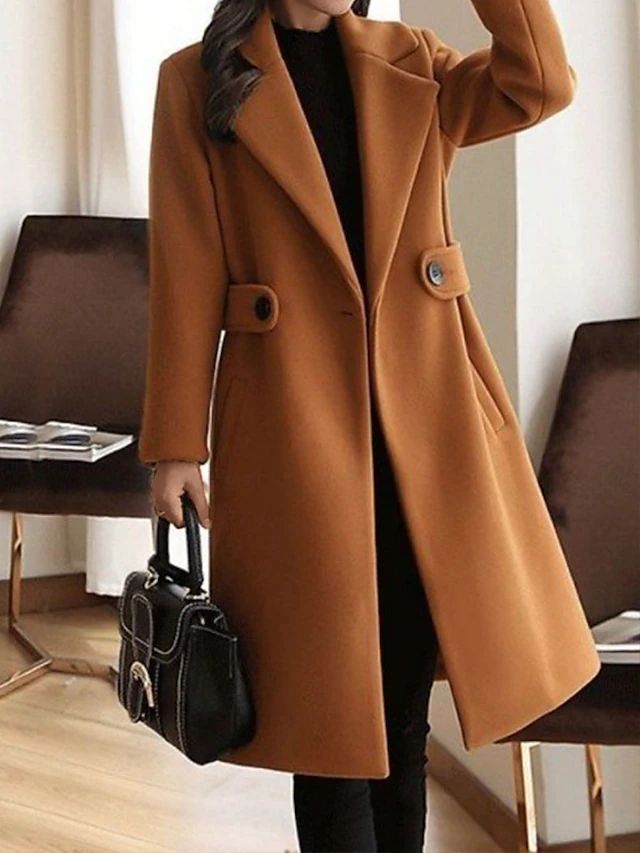 Beige longline belted winter coat tailored fit long sleeves office-ready structured outerwear