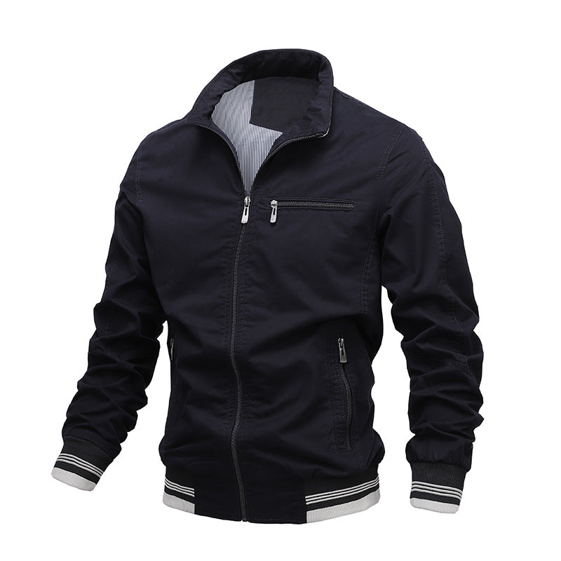 Men's cotton washed jacket zip front regular fit with ribbed cuffs and hem in washed casual style