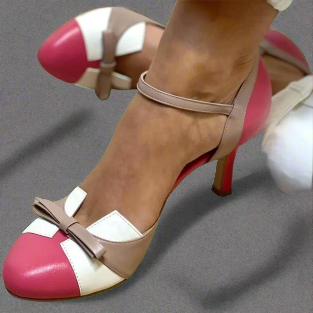 Women's closed-toe comfort heeled sandals in neutral tone with supportive arch design for all-day comfort