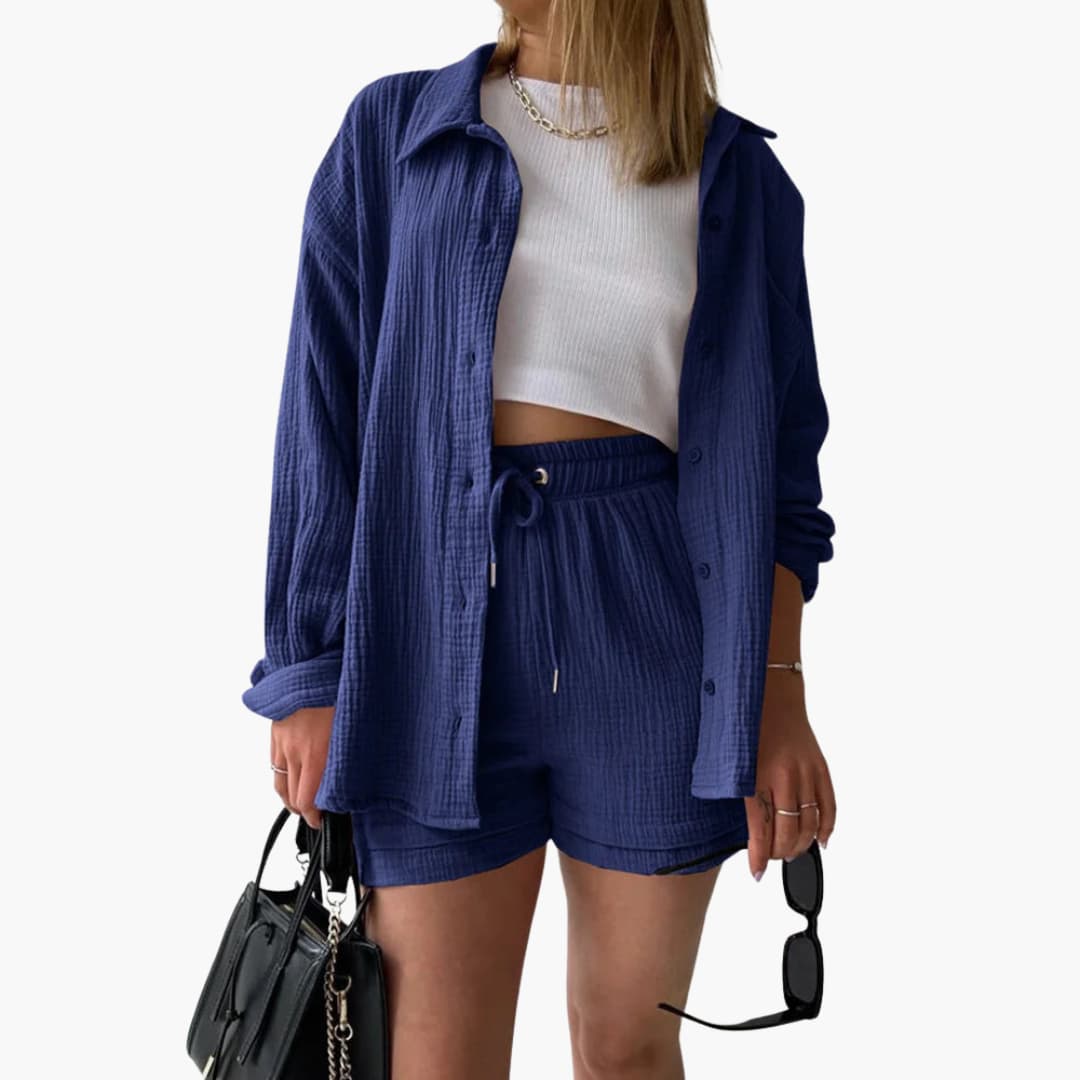Rosa chic casual two-piece set in vibrant hues, relaxed silhouette with breathable lightweight fabric