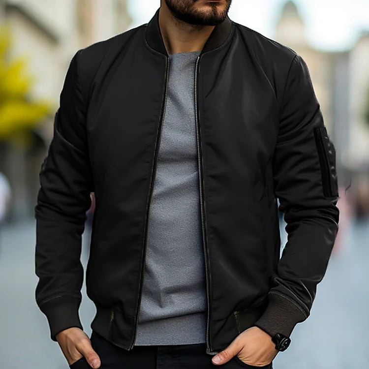 Men's lightweight bomber jacket in casual style with ribbed trims and modern short contemporary cut