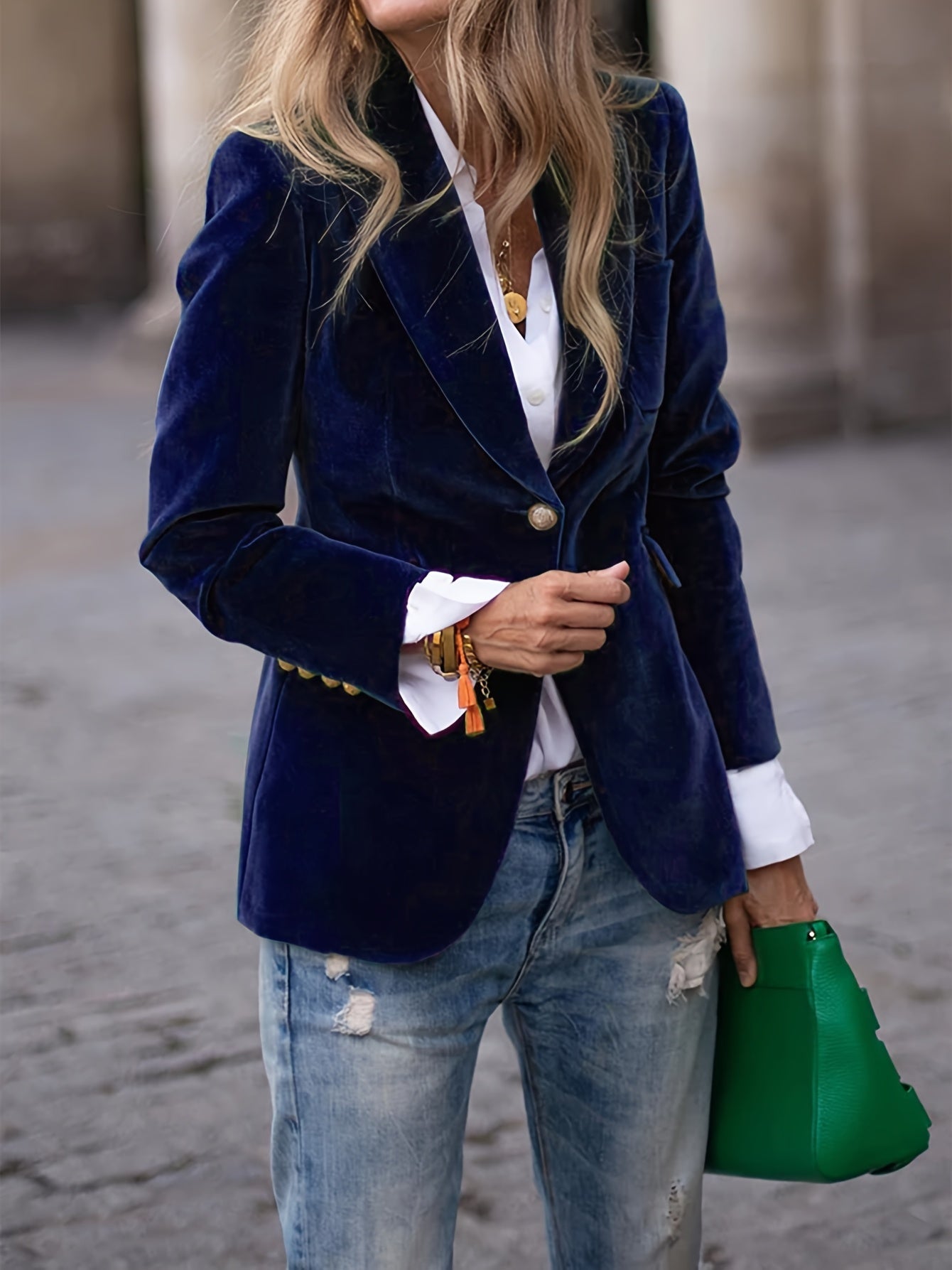 Women's tailored fit button front blazer, classic silhouette with structured contoured shaping