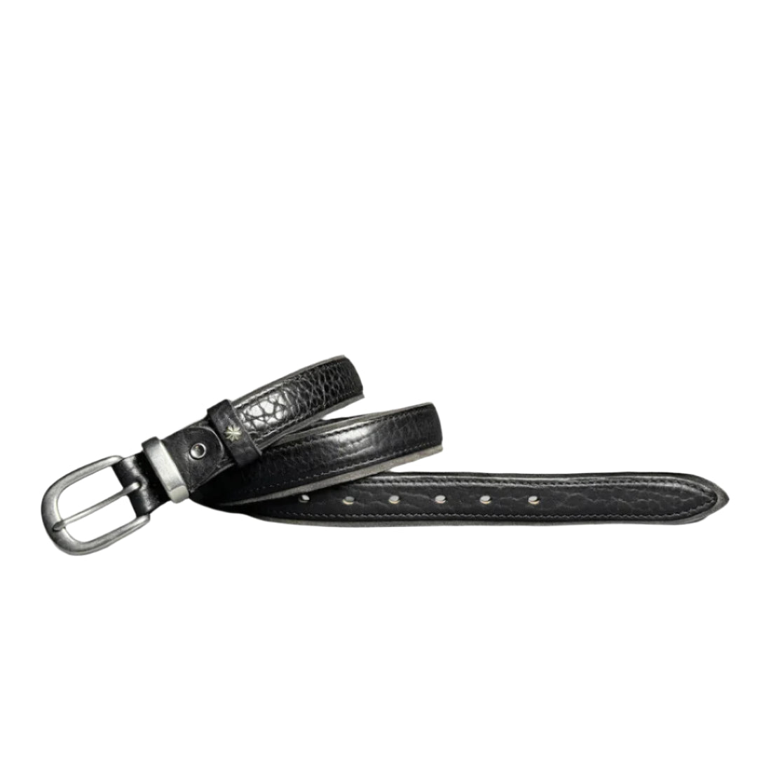 Marcenti genuine vegetable-tanned leather belt with brushed steel buckle and star-embossed keeper