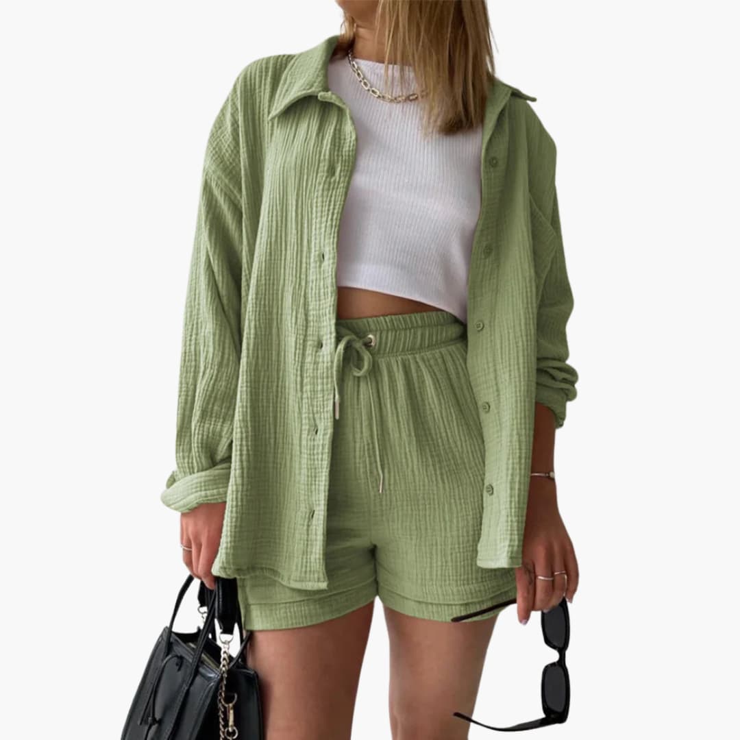 Rosa chic casual two-piece set in vibrant colors, relaxed silhouette with breathable fluid fabric