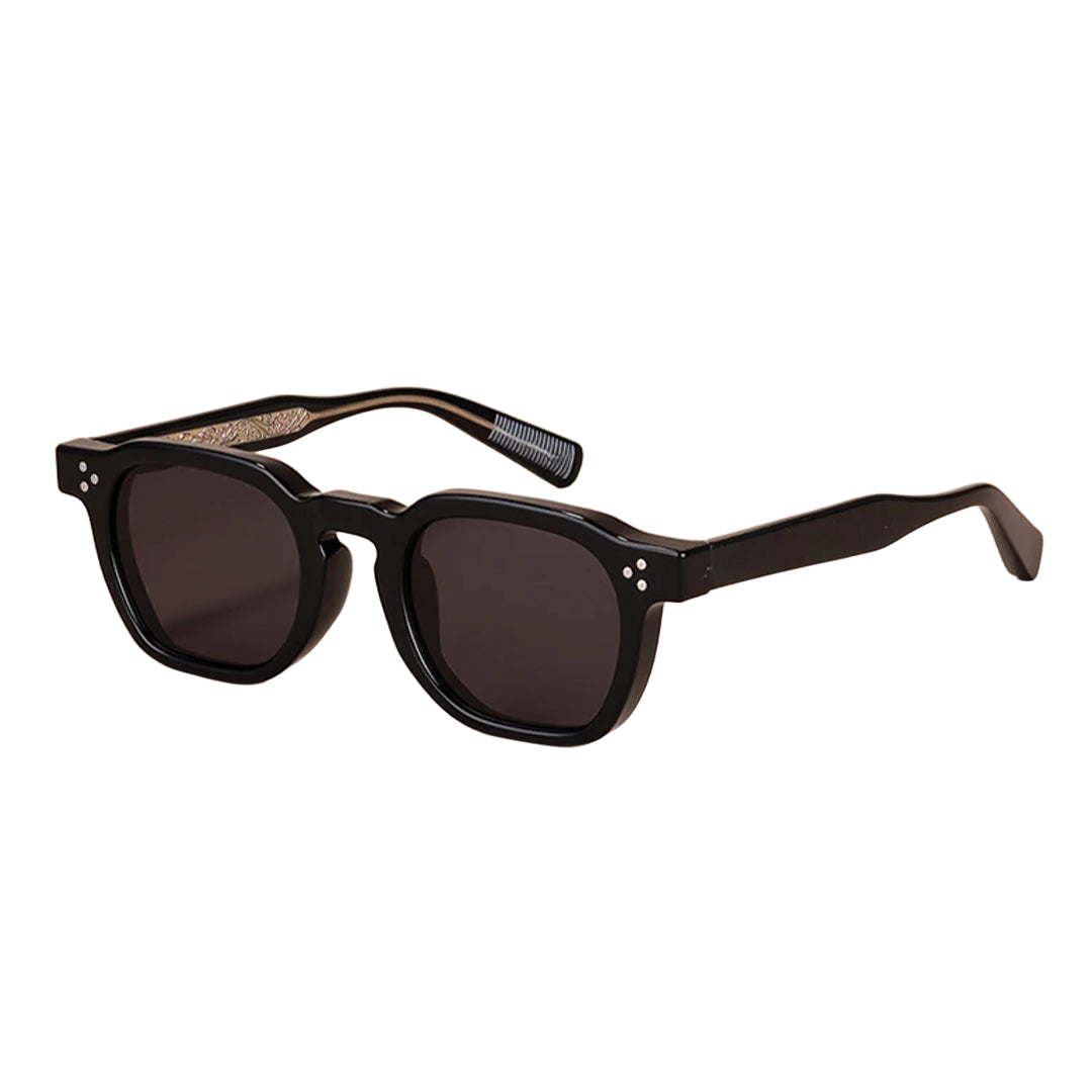 Montaro polarized sunglasses polygon acetate frame engraved temples rivet accents UV400 lenses