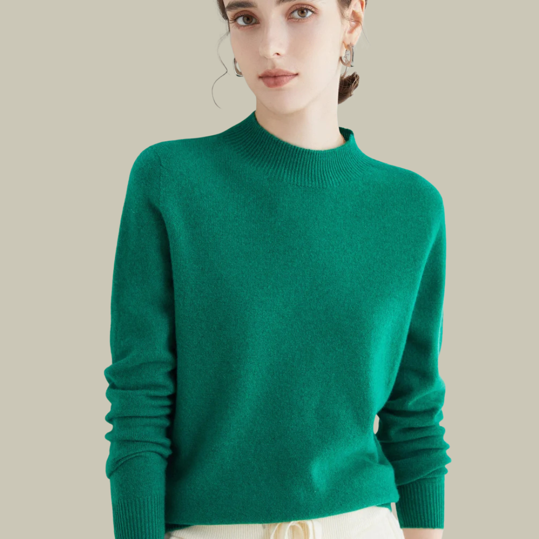 Ivory slim fit merino wool high neck sweater with ribbed collar, lightweight warm everyday essential