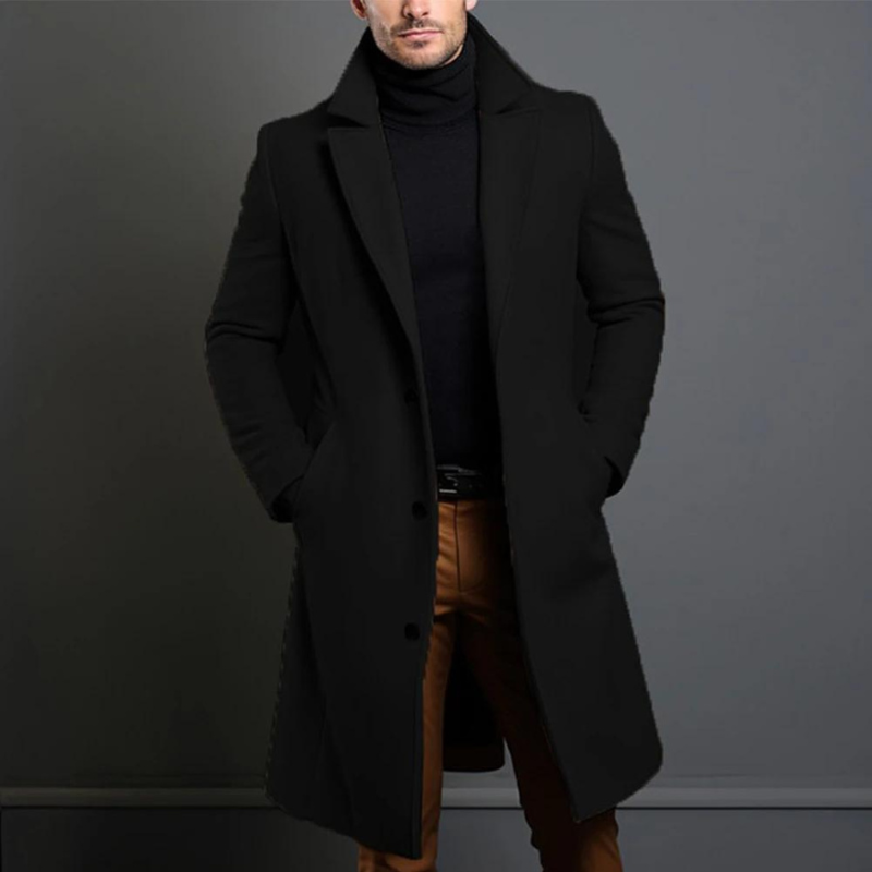 Wavlynn men's camel wool knee-length overcoat tailored fit with classic lapel