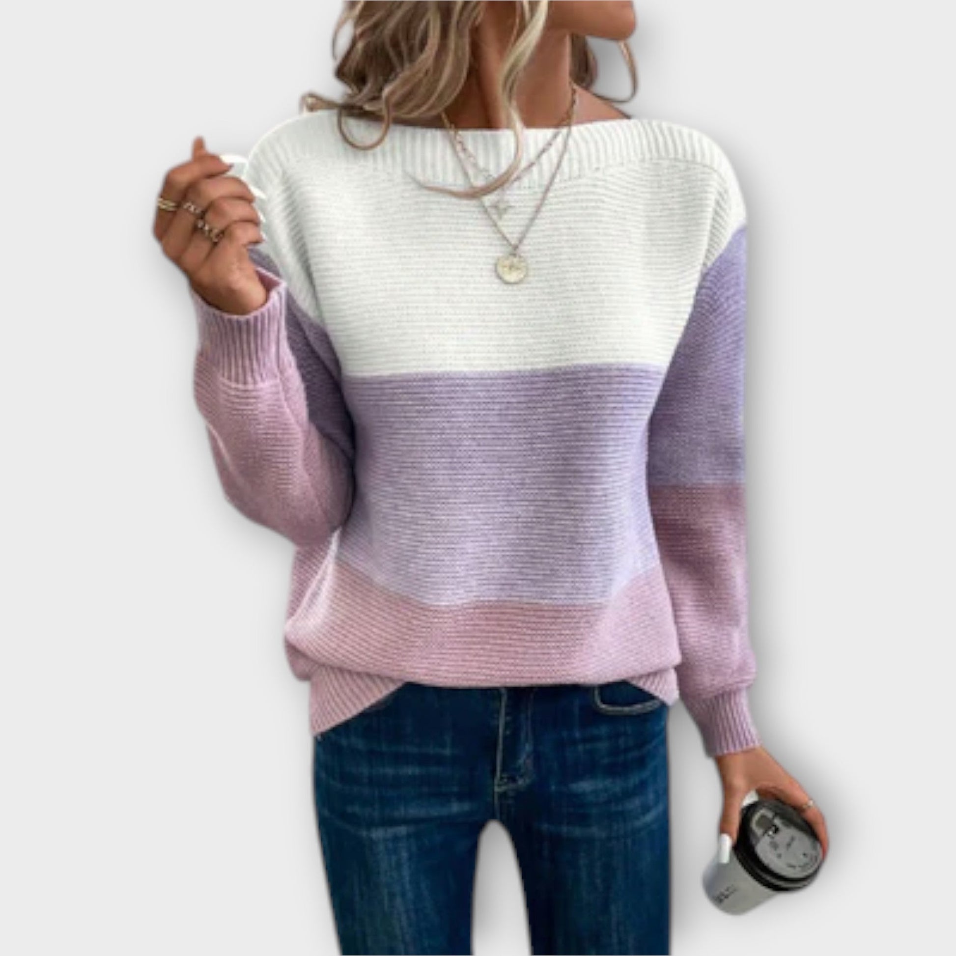 Cozy relaxed-fit Clara™ sweater in soft neutral tones, breathable everyday knit with flattering silhouette
