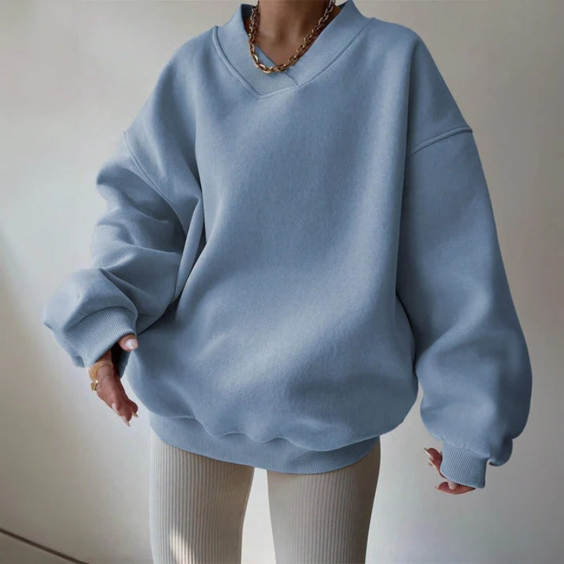 Calisore oversized pullover in neutral tone, cozy pillow-soft knit with relaxed wrap silhouette