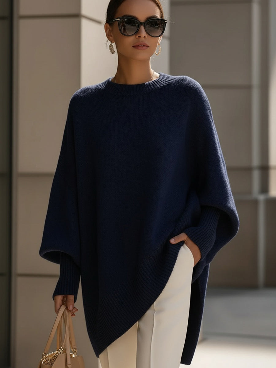 Lillian luxe oversized sweater in neutral tones with graceful draping and elongating silhouette