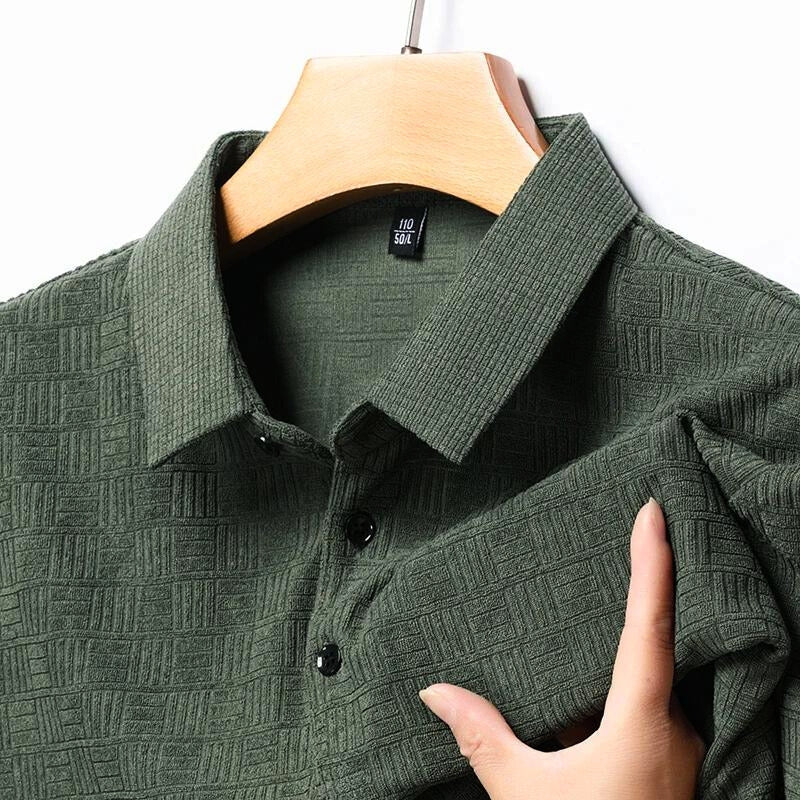 Ray Weave polo shirt in cotton blend with unique textured pattern, versatile smart-casual style