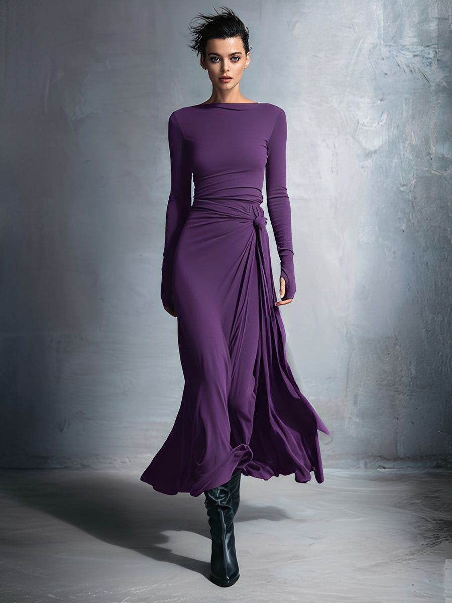 Floral wrap maxi dress with adjustable waist tie, flowing feminine silhouette for effortless elegance